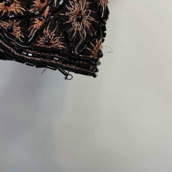 Vintage Adrianna Papell Evening Silk Beaded Embroidered Jacket Black Copper S - Picture 8 of 14